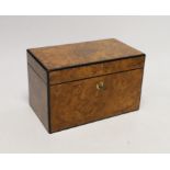 A 19th century burr walnut veneered tea caddy, with divisional interior and internal covers, 20cm