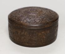 A Chinese carved huali wood 'anbaxian' box and cover, 20th century, 16cm diameter