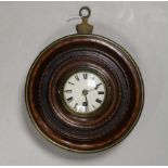 A late George III chequer inlaid mahogany Sedan timepiece, 16cm diameter, later French movement