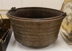 A large French copper cauldron, 62cm diameter