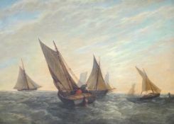 English School, oil on canvas, Fishing boats at sea, 30 x 40cm