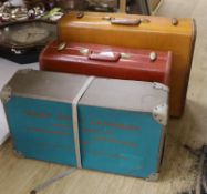 Two Samsonite suitcases and a West Kent Laundry box