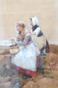 Hector Caffieri R.I. (1847-1932), watercolour, Fishergirls on the shore, signed, 53 x 36.5cm