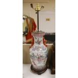 A Chinese famille rose ‘immortals’ vase converted to a lamp, 54cm to top of vase