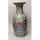A large 19th century Chinese Export famille rose baluster vase, 60cm (extensive damage)