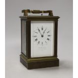 A French repeating brass carriage clock, 16cm, retailed by Hanhart Calcutta