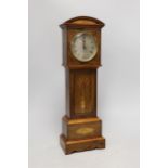 An Edwardian miniature inlaid longcase clock with silvered dial, 46cm