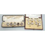 Two cased part dress stud sets, including 9ct and mother of pearl.