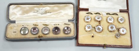 Two cased part dress stud sets, including 9ct and mother of pearl.