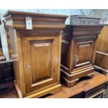 Two French cherrywood bedside tables, width 43 and 46cm, height 70 and 64cm