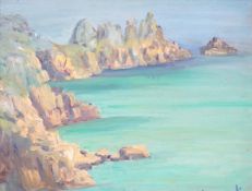 Elizabeth Lamorna Kerr (1905-1990), oil on board, Coastal rocks, signed, 23 x 29cm
