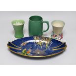 A Keith Murray for Wedgwood mug, a Carltonware lustre dish and two vases, largest 32cm