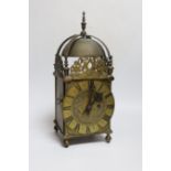 A 16th century and later brass lantern clock by John Wise, later fusee movement, 39cm