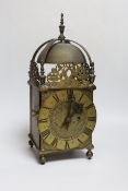 A 16th century and later brass lantern clock by John Wise, later fusee movement, 39cm