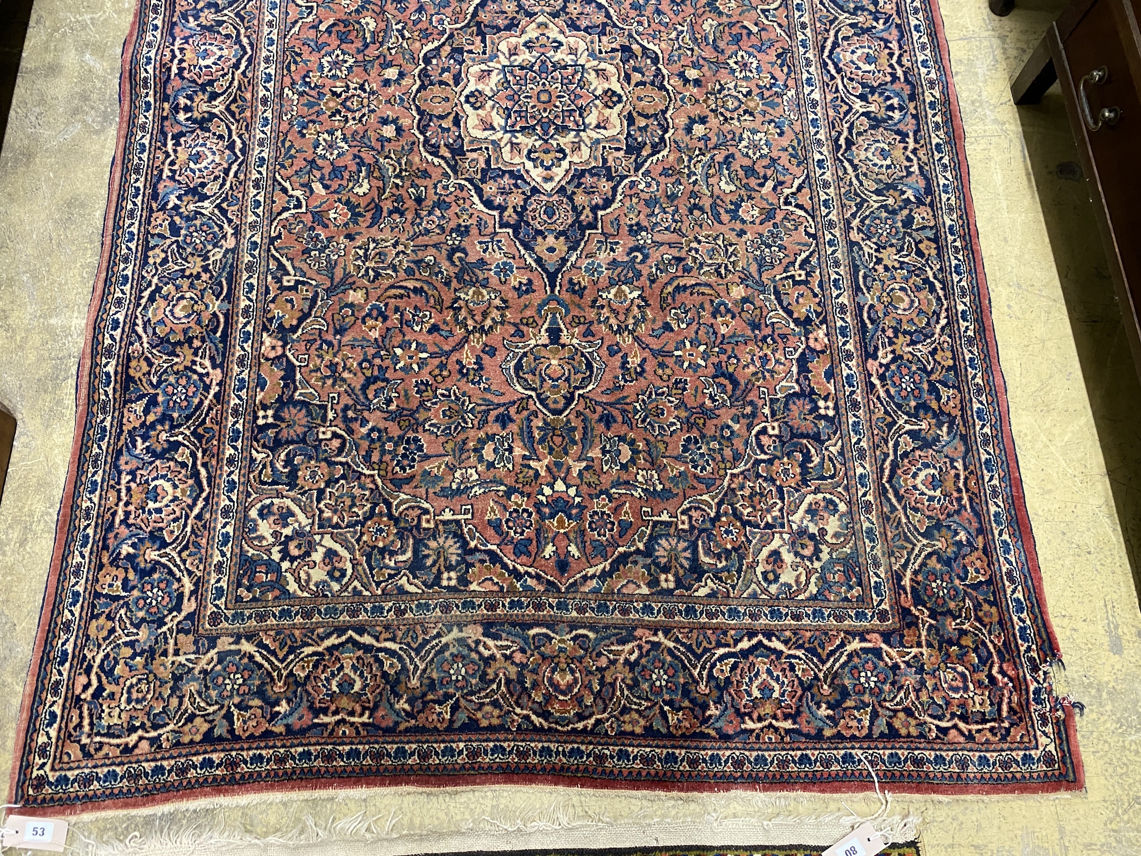 An Isphahan red ground rug, 206 x 133cm together with a Bokhara red ground runner - Image 2 of 4