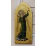 Manner of Fra Angelico, oil and gold leaf on wooden panel, Angel trumpeter, 47 x 20cm,