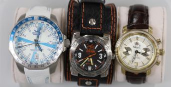 Three gentleman's modern stainless steel wrist watches including Vostok Europe and two other Russian