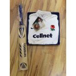 An autographed England rugby shirt, a similar England -v- South Africa 1998 Test Series cricket