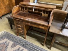 An early 20th century mahogany tambour kneehole writing desk, width 102cm, depth 62cm, height 103cm