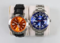 Two gentleman's modern stainless steel Vostok Europe automatic wrist watches including K-3 Submarine