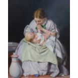 Charles Rossiter (1827-1890), oil on canvas, 'Washing Baby', signed, Fine Art Society label verso,
