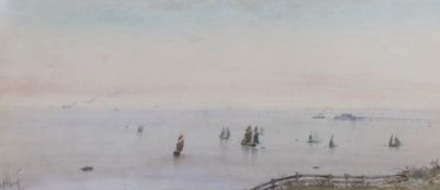Albert Markes (1865-1901), watercolour, 'The Seafront at Brighton', signed, 15 x 35cm