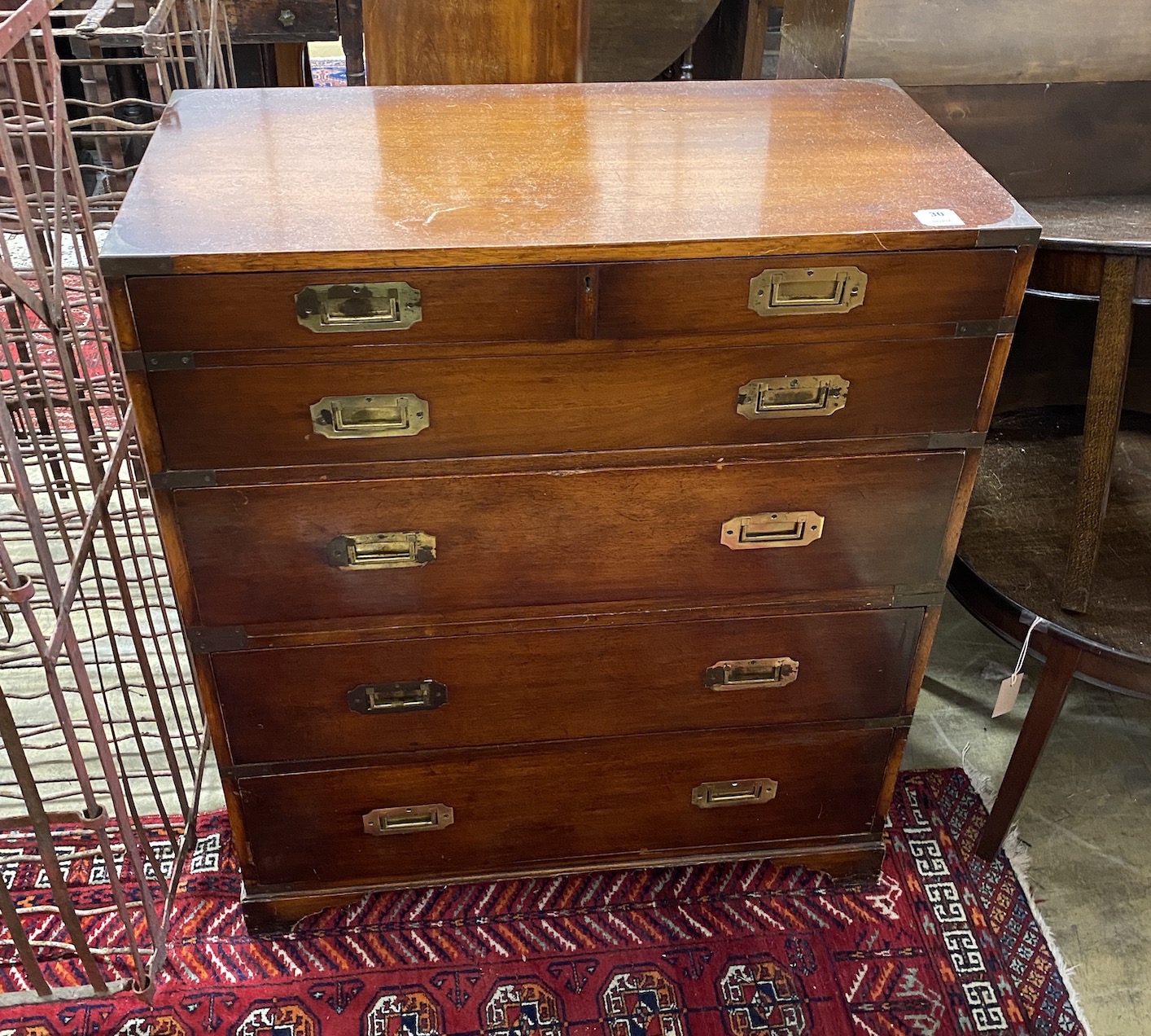 A 20th century reproduction mahogany secretaire military chest, width 87cm, depth 46cm, height 99cm