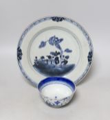 An 18th century Chinese blue and white plate, together with a blue and white bowl