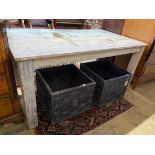 A Victorian style rectangular painted kitchen table, width 161cm, depth 90cm, height 76cm