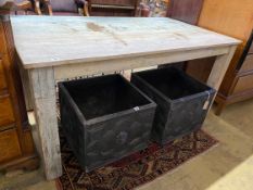 A Victorian style rectangular painted kitchen table, width 161cm, depth 90cm, height 76cm