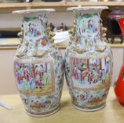 A large pair of 19th century Chinese export famille rose vases, 45cm (a.f.)