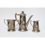 A Mappin and Webb Art Nouveau plated three piece coffee set