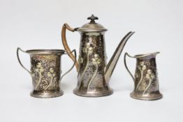 A Mappin and Webb Art Nouveau plated three piece coffee set