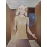 Kapen, oil on canvas, 'Woman with balloon', monogrammed and dated '84, and inscribed verso, 79 x