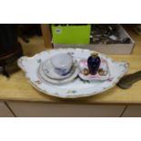 A collection of European ceramics to include a large Berlin floral serving dish, Meissen blue floral