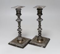 A pair of late Victorian silver candlesticks, with octagonal knopped stems, Thomas Bradbury &