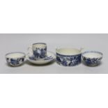 An 18th century Worcester blue and white fence pattern butter dish, a coffee cup and saucer and