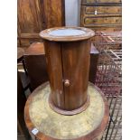 A Victorian mahogany marble top cylindrical bedside cabinet, diameter 37cm, height 62cm