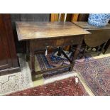 An 18th century oak two drawer side table, width 91cm, depth 56cm, height 70cm