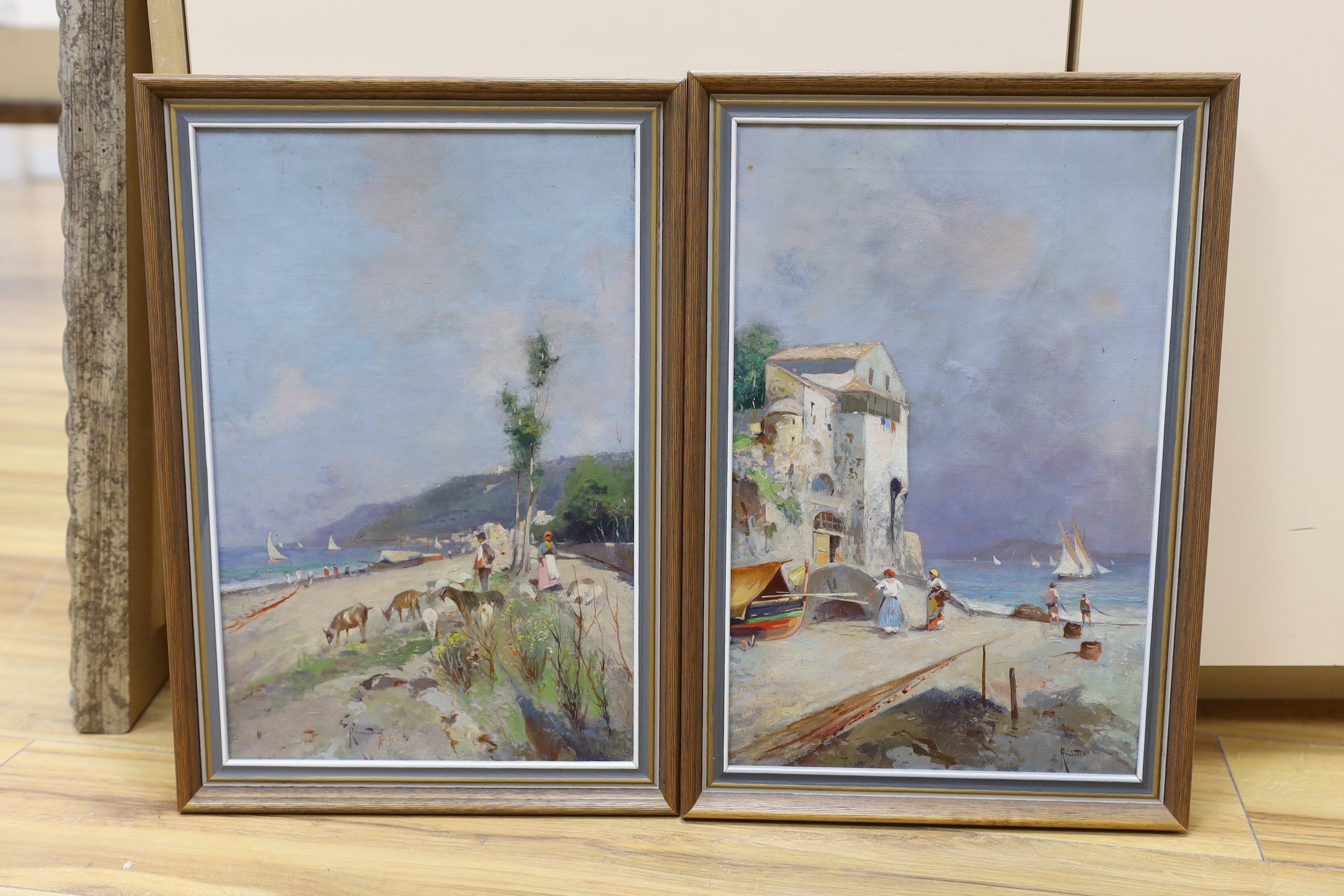 Oscar Ricciardi (Italian, 1864-1935), pair of oils on canvas, Neapolitan coastal landscapes, signed,