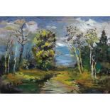 Russian School, oil on canvas, Wooded landscape, signed, 69 x 98cm