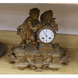 A 19th century French gilt metal mounted figural mantel clock, 38cm