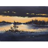 Barry A. Burdeny (Canadian, b.1943), acrylic on canvas, 'Sunset in winter', indistinctly signed,