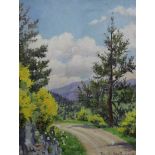 Deirdre Henty-Creer (1918-2012), oil on canvas, Alpine road, signed with Cooling Galleries label