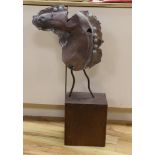 Karen Holbrook - an abstract terracotta model of a horse's head, 83cm tall including base