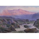 John Henry Leonard (1834-1904), watercolour, 'Sunset at Idwal, North Wales, 1892', signed with