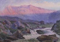 John Henry Leonard (1834-1904), watercolour, 'Sunset at Idwal, North Wales, 1892', signed with