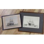 Rowland Langmaid (1897-1956), drypoint etching, 'HMS Victory at Portsmouth', signed in pencil, 5 x