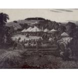 Charles William Taylor (1878-1960), wood engraving, 'Findon Sheep Fair, Sussex', signed in the