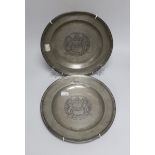 A pair of 18th century French pewter dishes, 30cm diameter